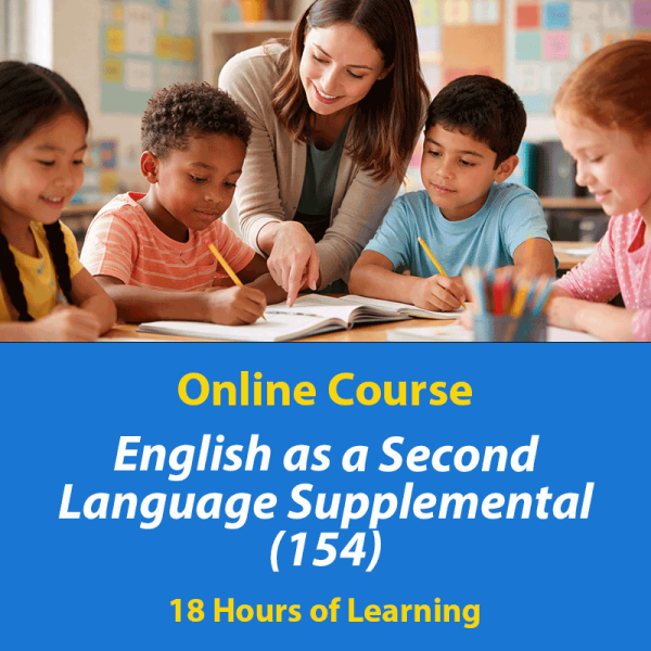 Teacher working with diverse group of elementary students in a classroom setting, representing the TExES ESL Supplemental 154 exam preparation course