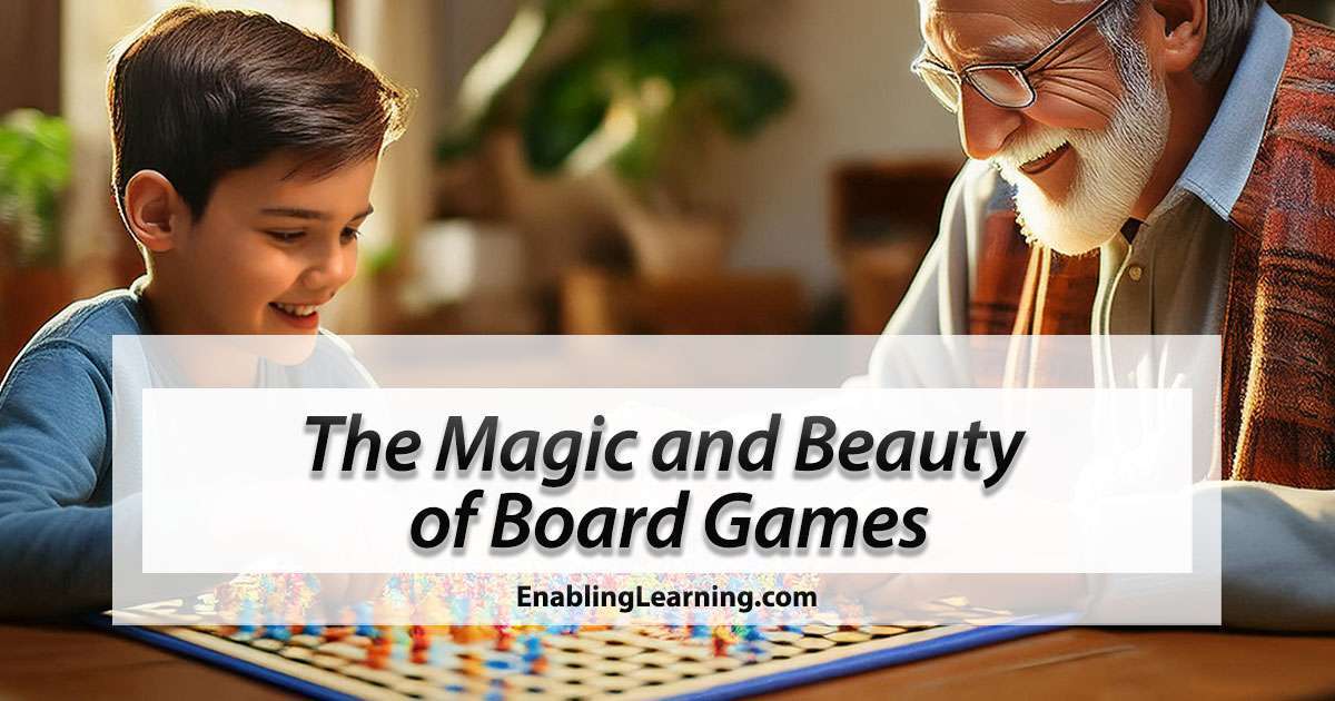 Young boy and elderly man enjoying a board game together, illustrating the magic and beauty of board games