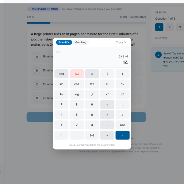 TSIA2 Prep — built-in scientific calculator