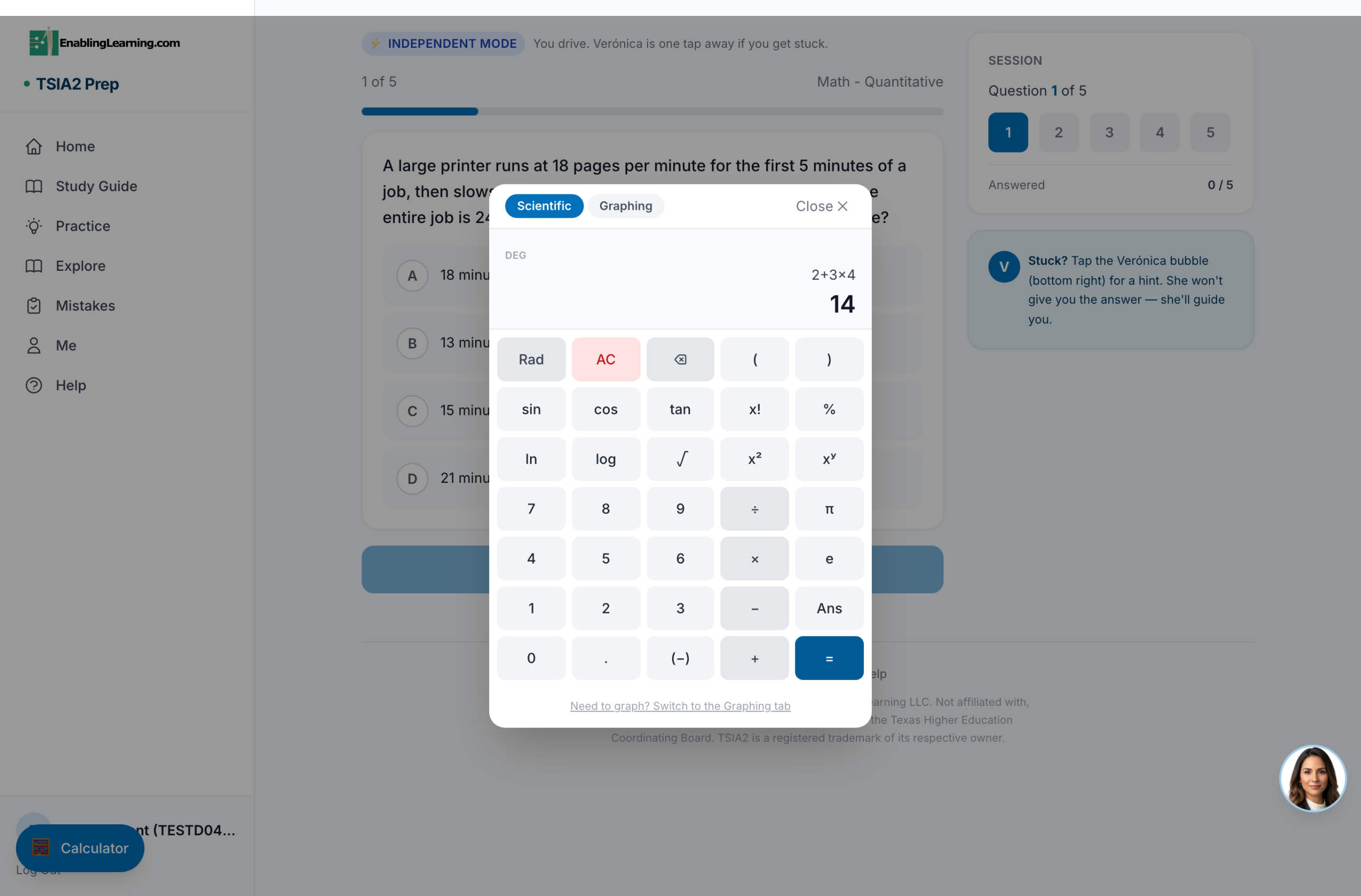 TSIA2 Prep — built-in scientific calculator