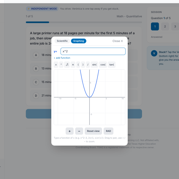 TSIA2 Prep — built-in graphing calculator
