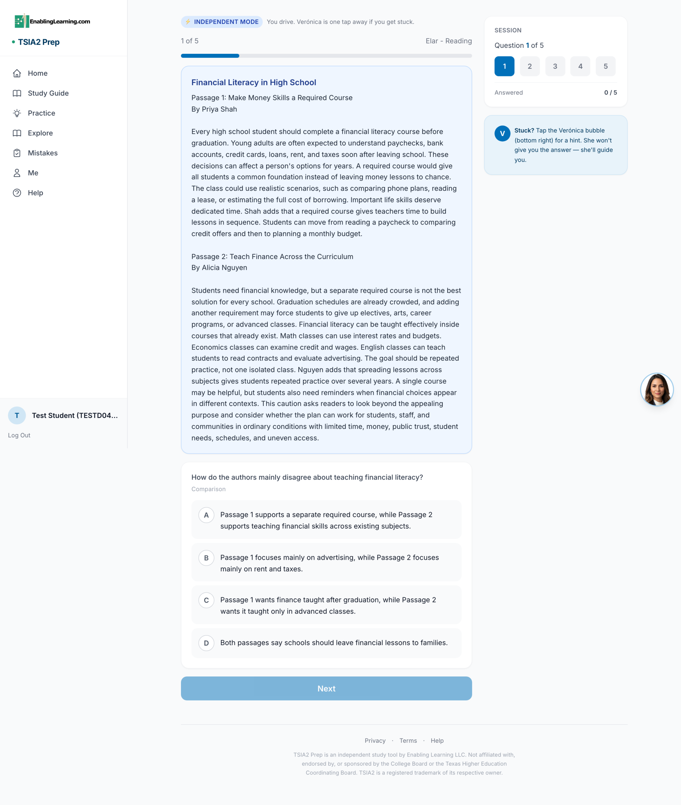 TSIA2 Prep — reading comprehension practice