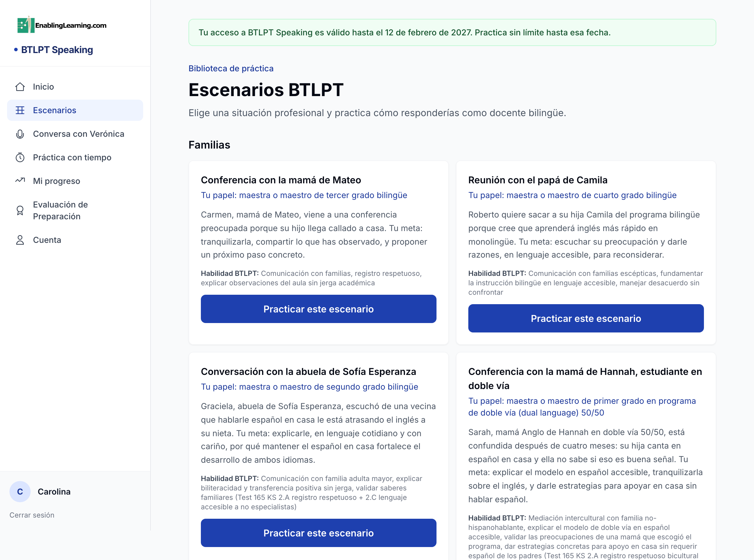 BTLPT Speaking scenario catalog