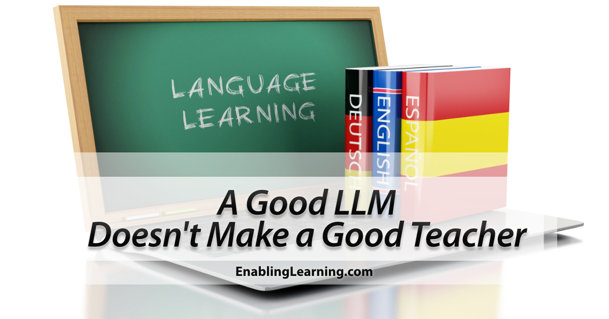 Chalkboard reading Language Learning beside German, English, and Spanish dictionaries, for the Enabling Learning post on building AI language-learning tutors.